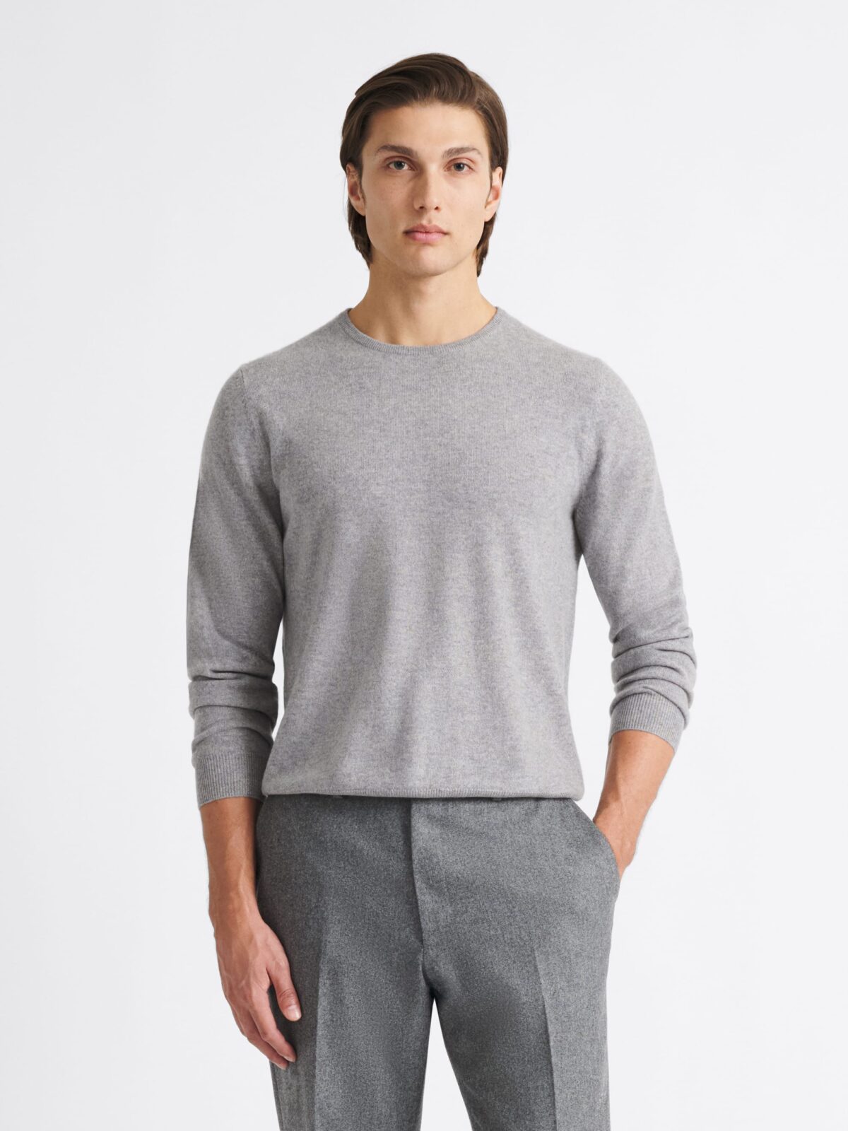 Light Grey Scottish Cashmere Crewneck Sweater - Proper Cloth