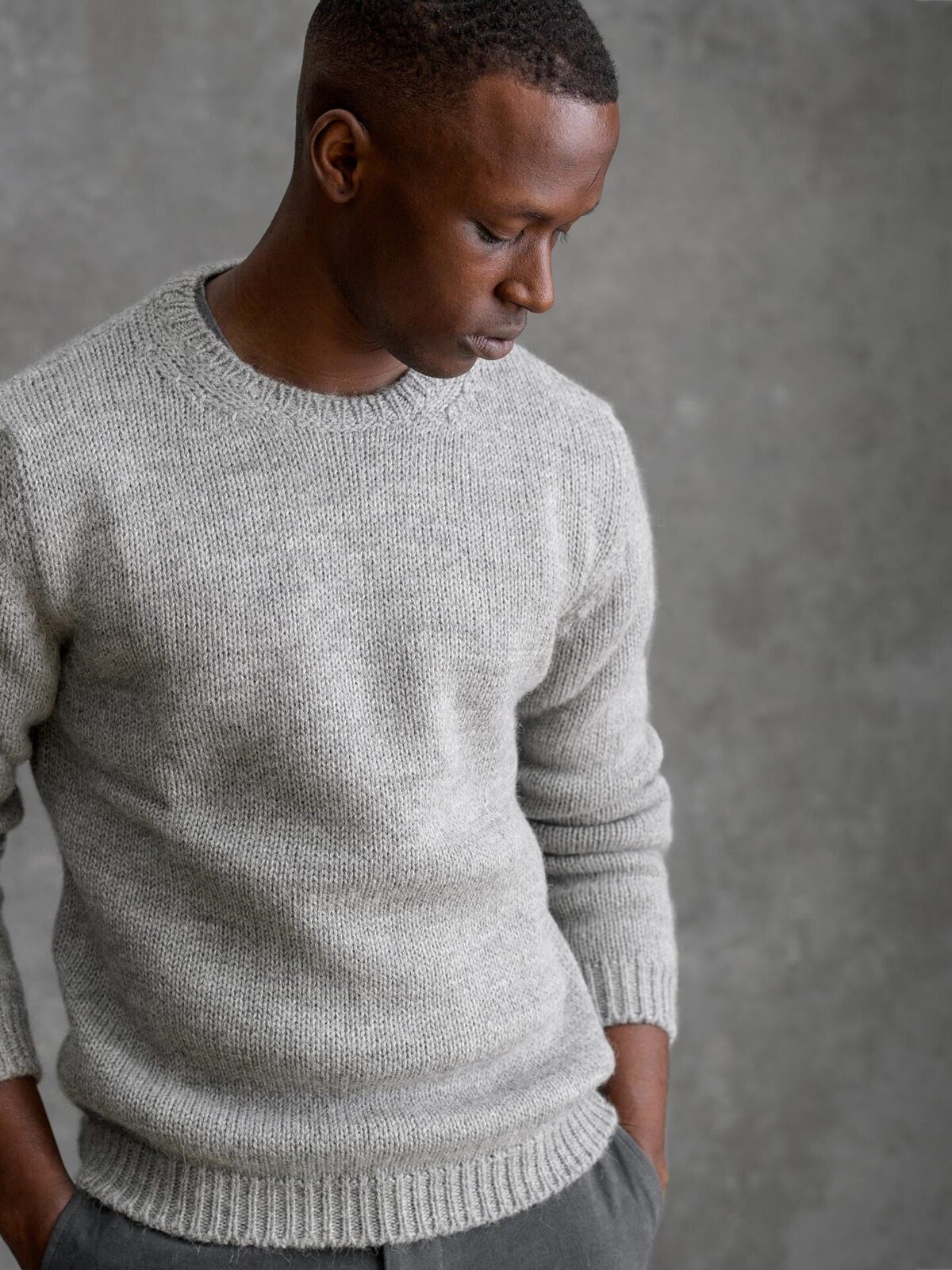 Grey Wool and Alpaca Heavy Crewneck Sweater
