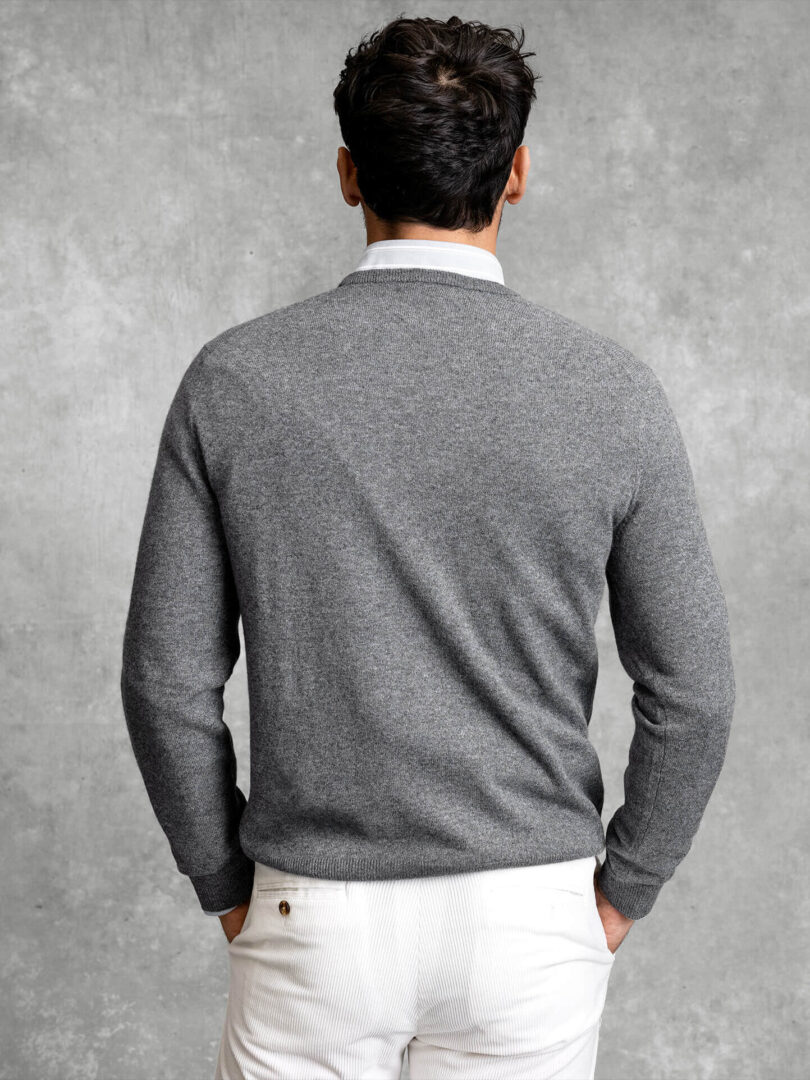 Lt Grey Men's 100% Cashmere Long Sleeve Pullover V Neck Sweater