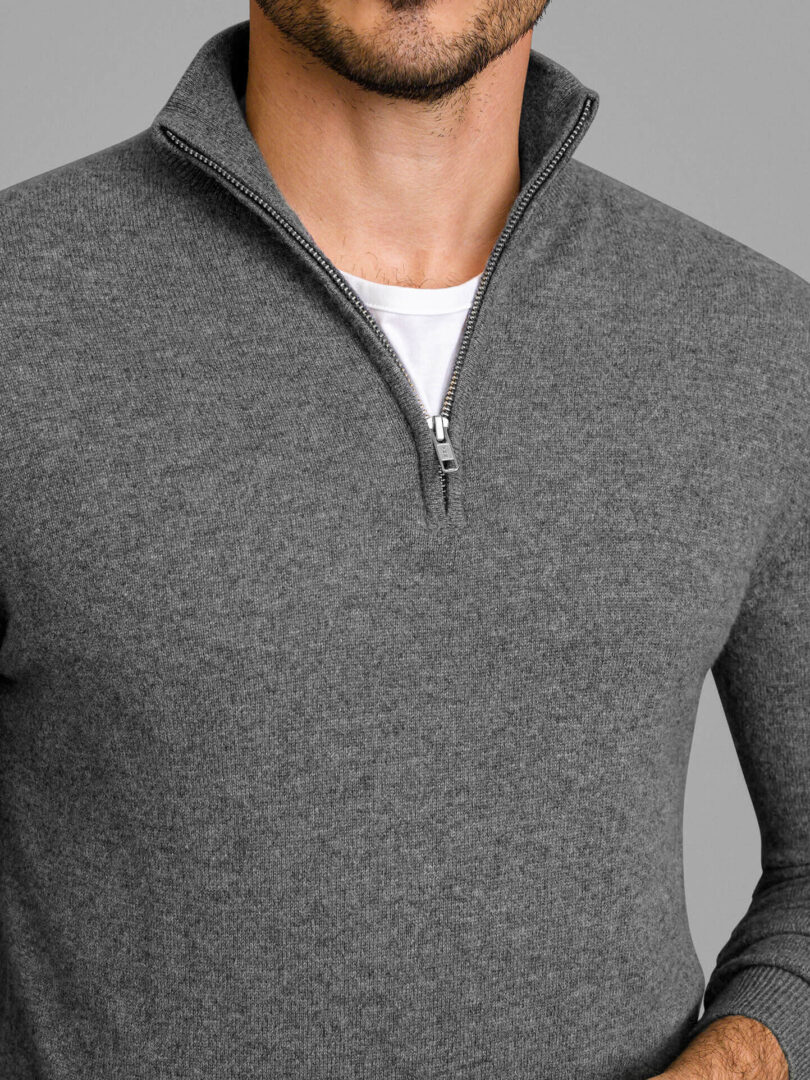 Grey Cashmere Half-Zip Sweater