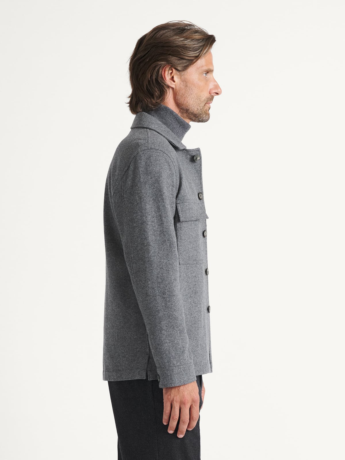 Grey Knit Merino Flannel Overshirt | Proper Cloth