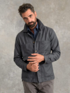 Charcoal Herringbone Wool Shirt Jacket Product Thumbnail 3