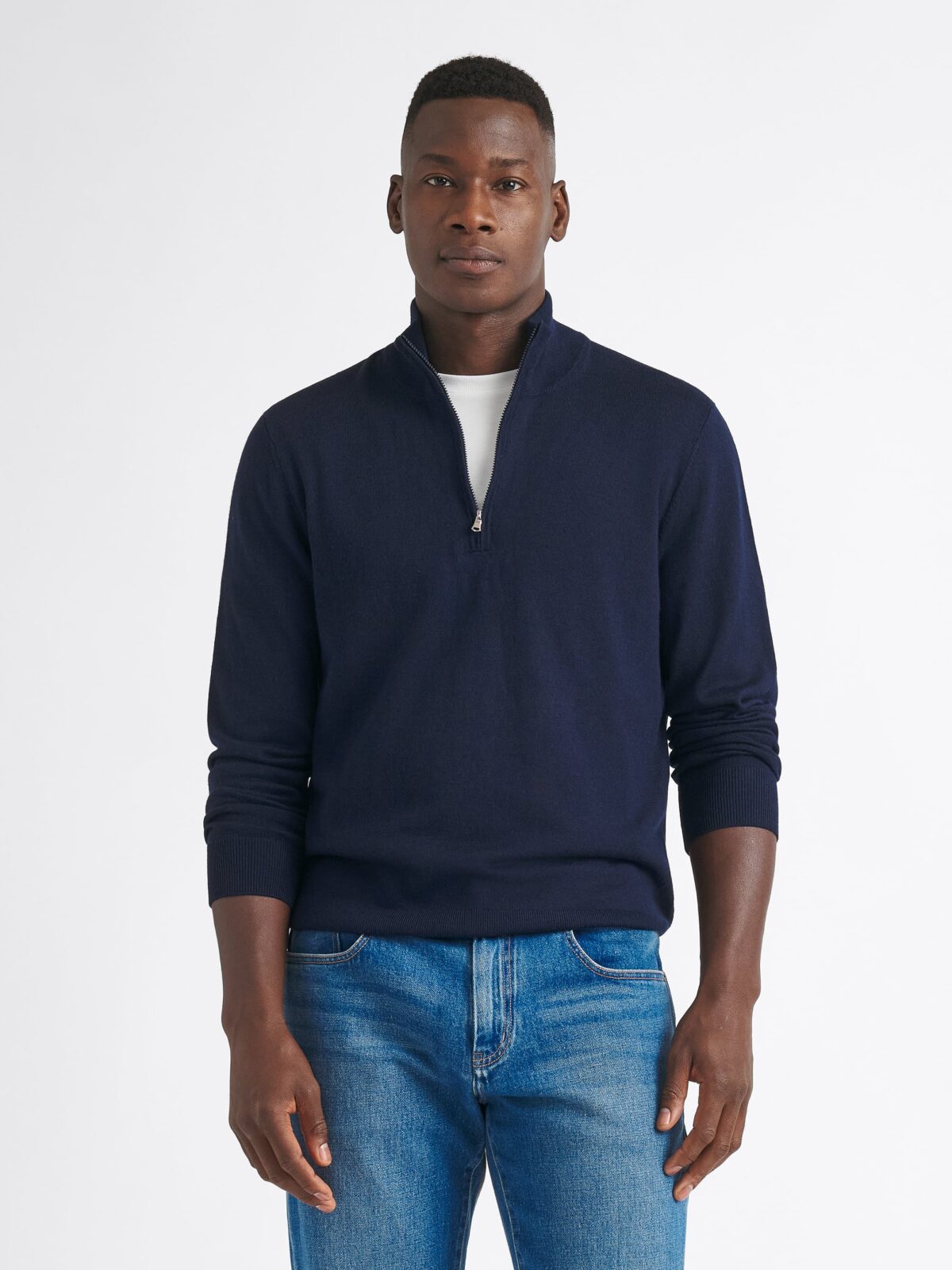 Navy Merino and Silk Half-Zip Sweater - Proper Cloth