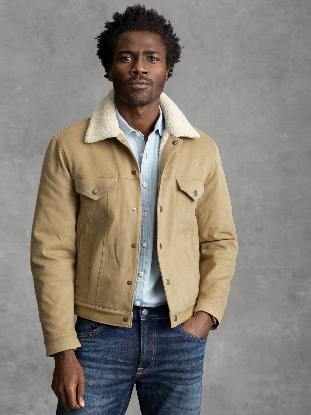 Lafayette Beige Shearling Lined Trucker Jacket