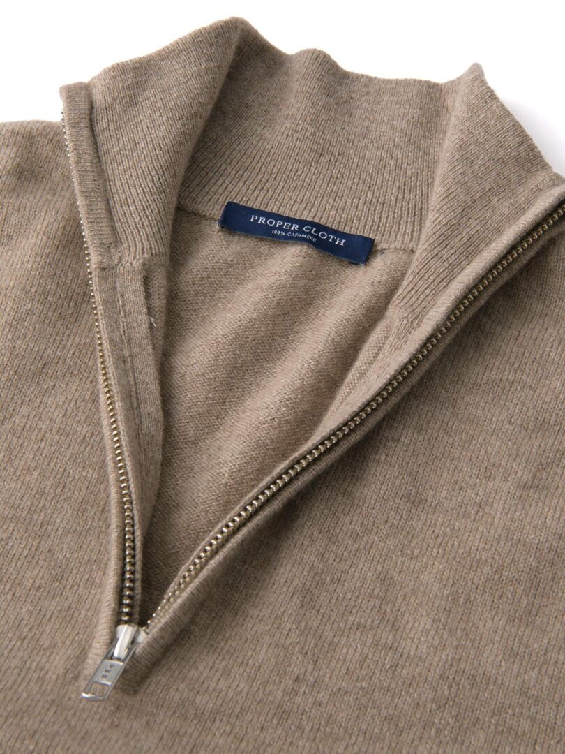 Taupe Cashmere Half-Zip Sweater
