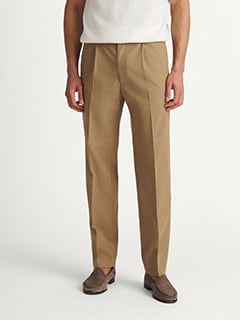 Khaki High Twist Cotton Single Pleated Dress Pant - Custom Fit