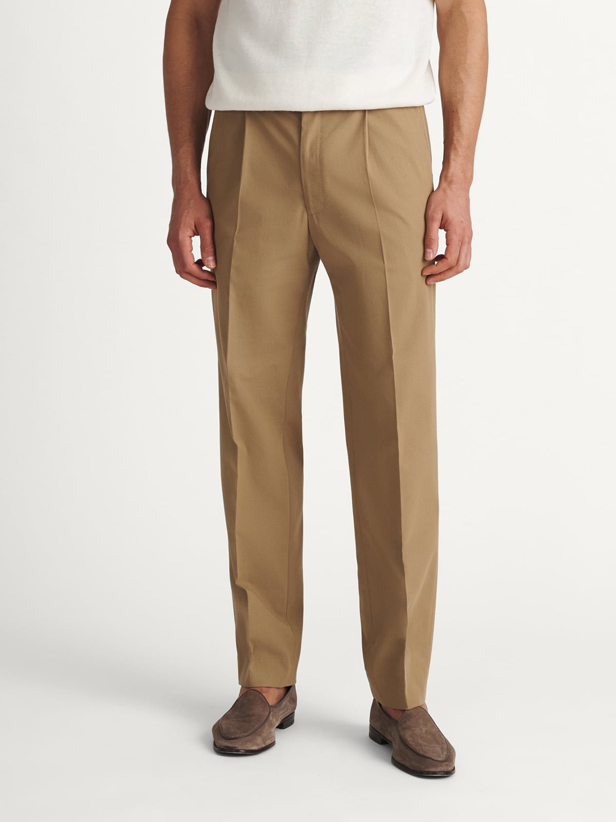 high waisted pleated dress pants Proper Cloth Khaki Twist Cotton Single Men's Custom pleated wide leg pants