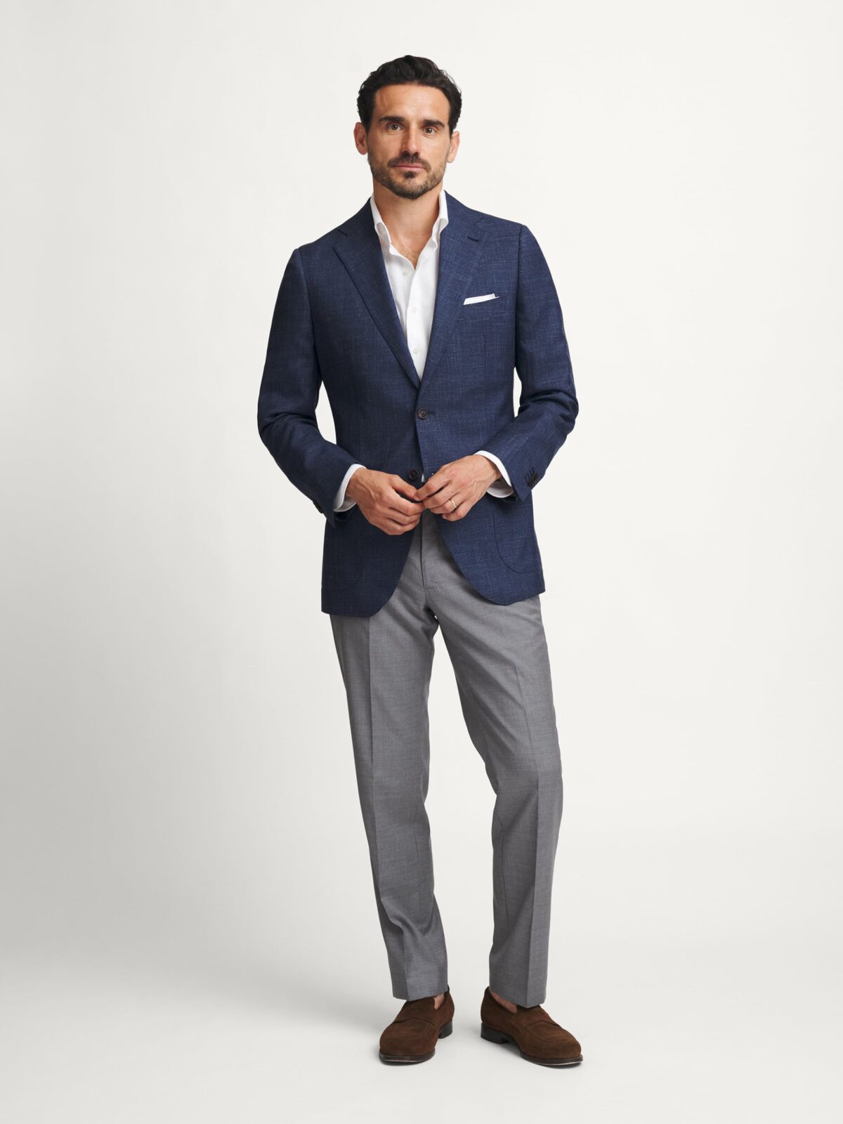Loro Piana Slate Wool Silk Linen Glen Plaid Jacket - Custom Fit