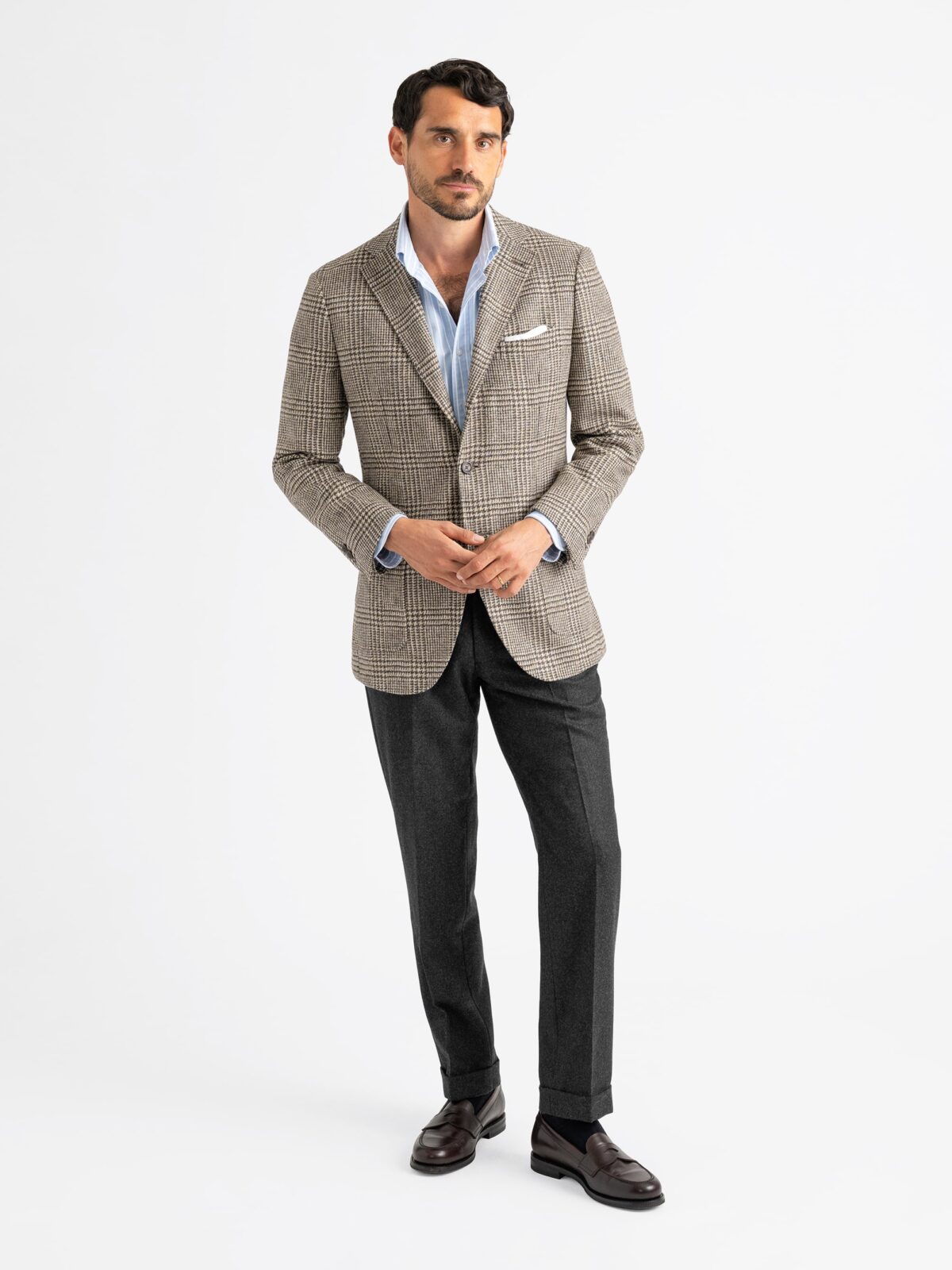 Brown Glen Plaid Shetland Tweed Andover Jacket - Custom Fit