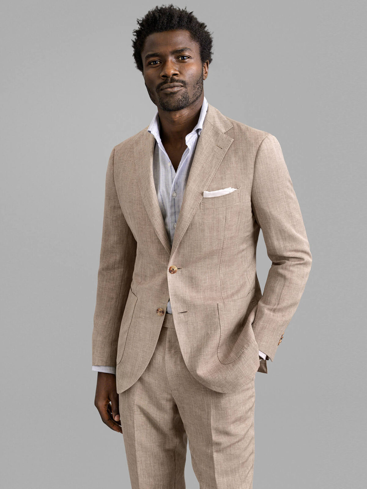 Solbiati Beige Wool Silk and Linen Bedford Suit - Custom Fit