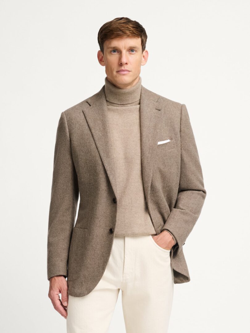 Taupe Herringbone Italian Wool Flannel Bedford Jacket Thumb Detail