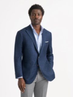 Navy Wool and Linen Hopsack Stretch Bedford Jacket - Custom Fit Tailored  Clothing