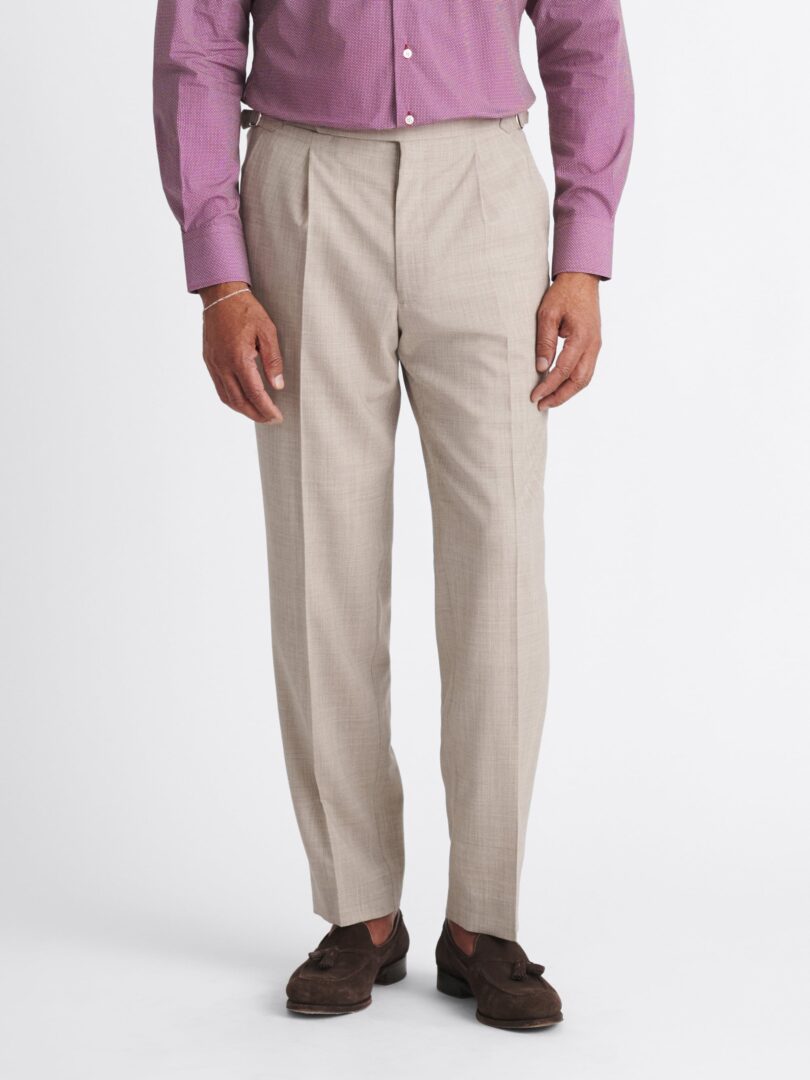 Drago Beige Melange High Rise Single Pleat Tropical Wool Pant Thumb Detail