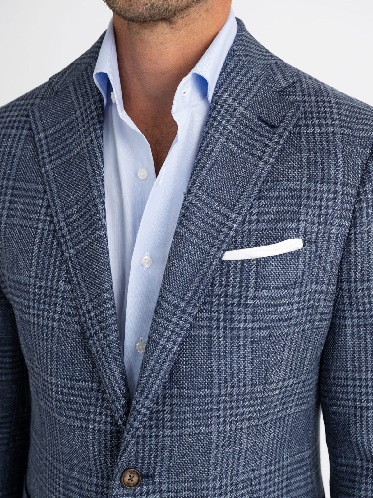 Loro Piana Fabric Slate Glen Plaid Linen Blend Hudson Jacket
