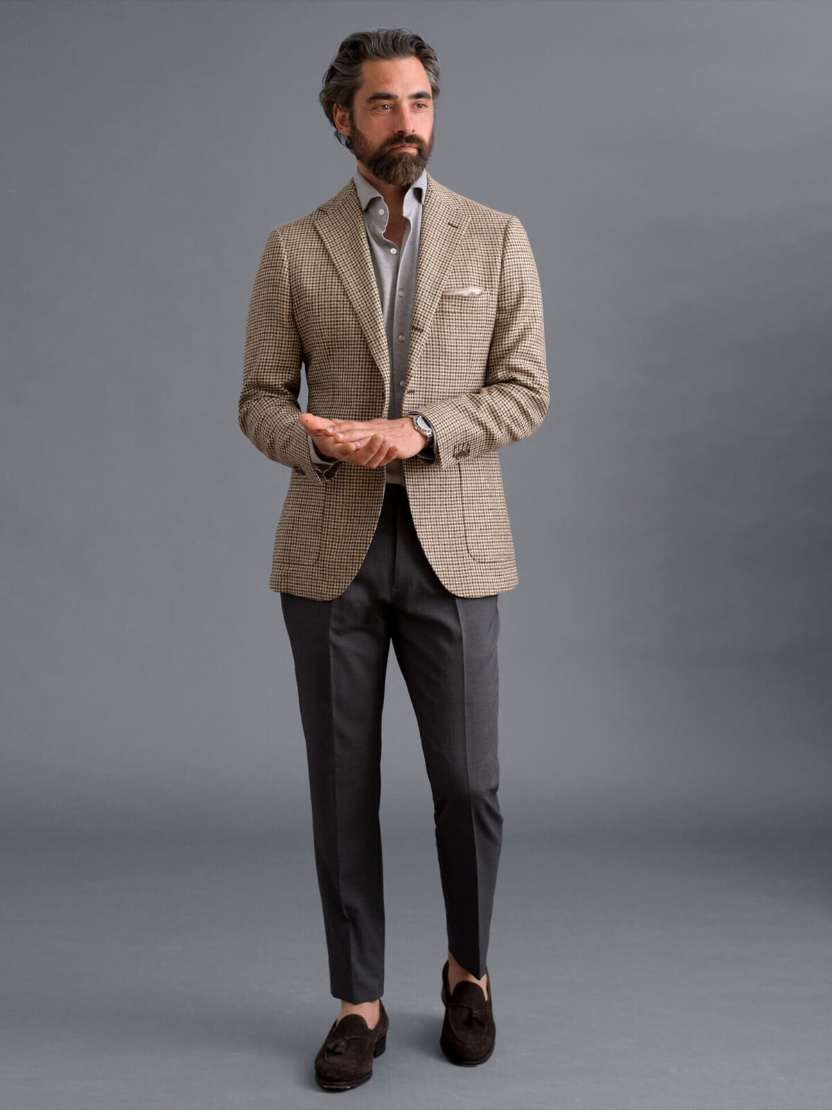 Bedford Brown Gun Check Summer Blend Jacket - Custom Fit Tailored