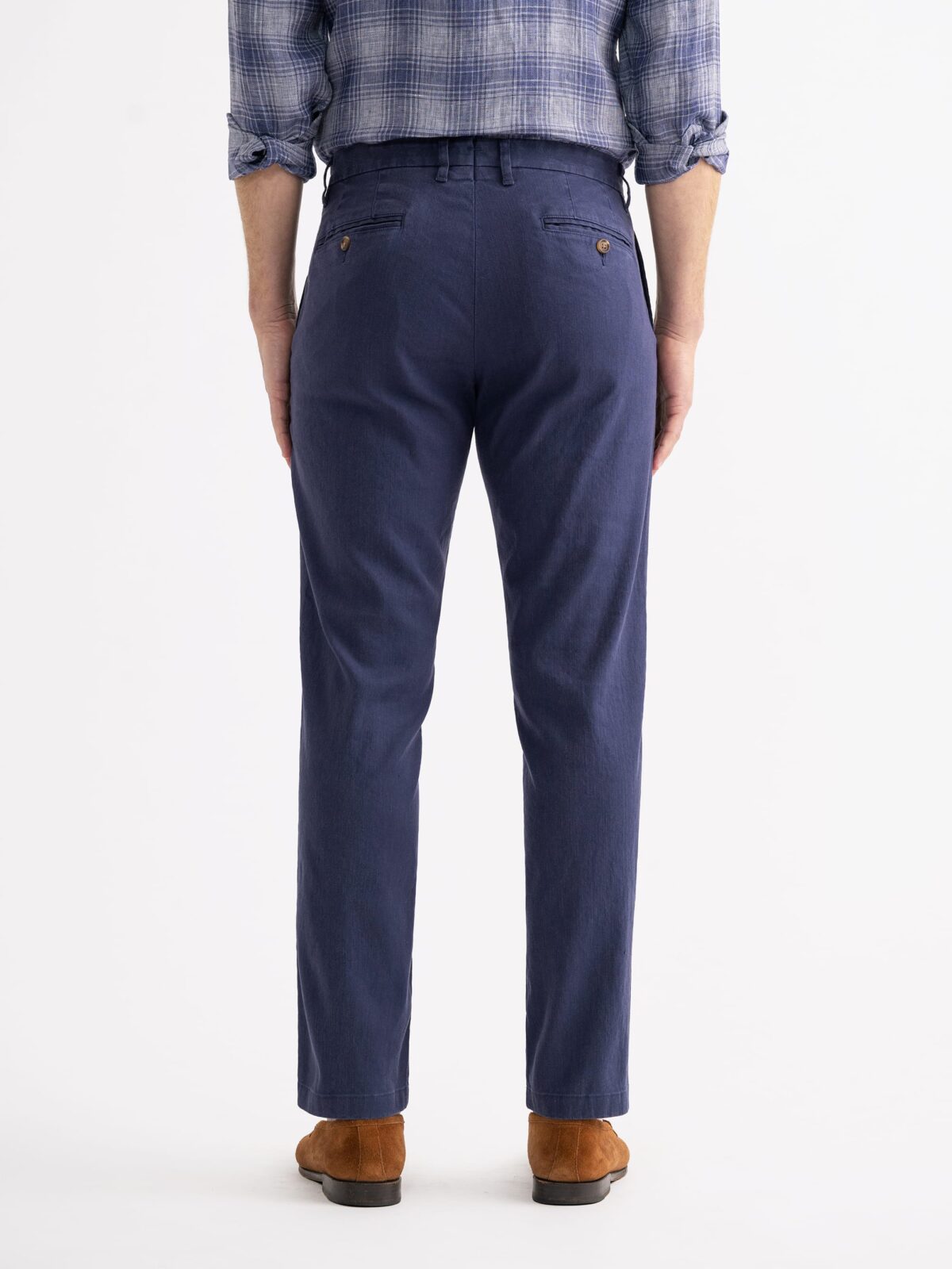 Bergamo Faded Navy Cotton and Linen Stretch Chino