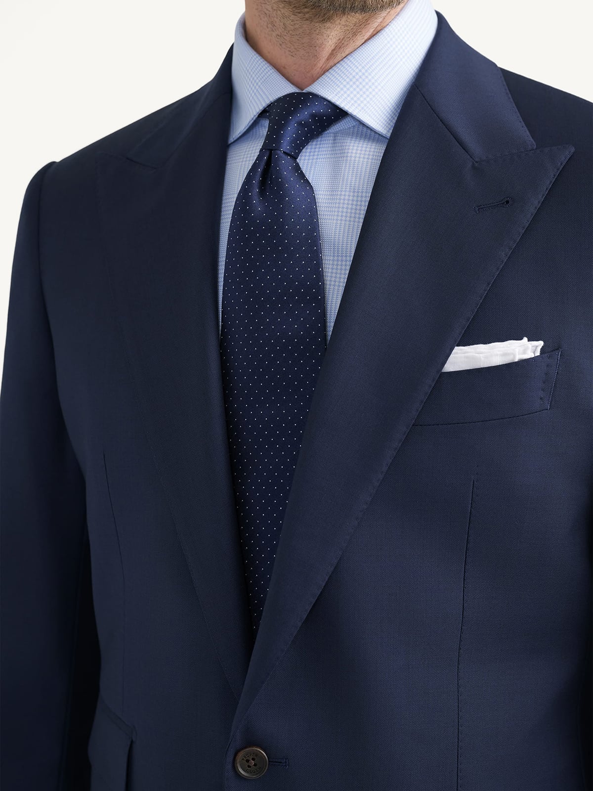 Peak Lapel Reda Navy Sharkskin Suffolk Suit - Custom Fit Tailored 