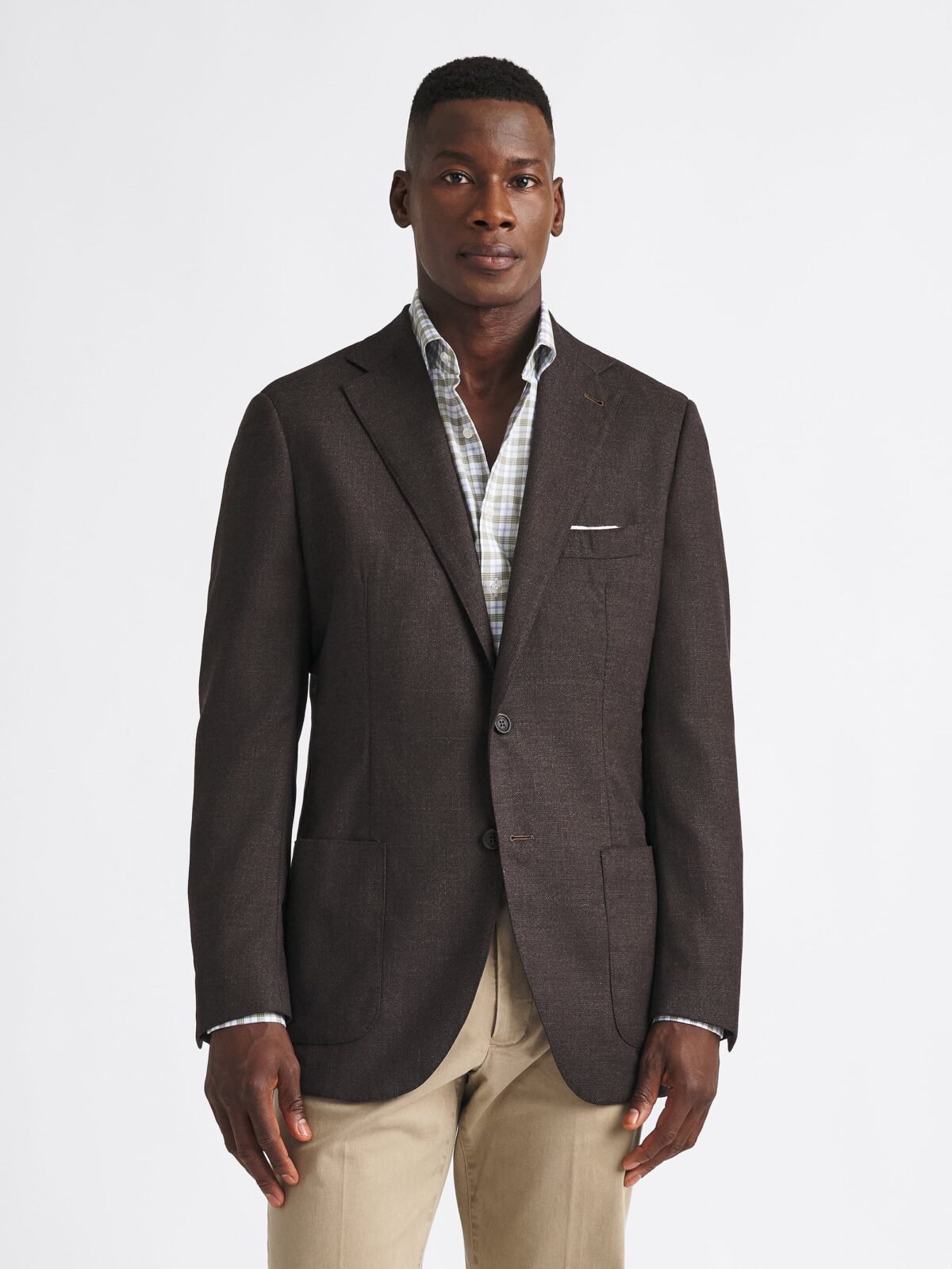 Reda S110s Brown Wool Hopsack Bedford Jacket - Custom Fit Tailored