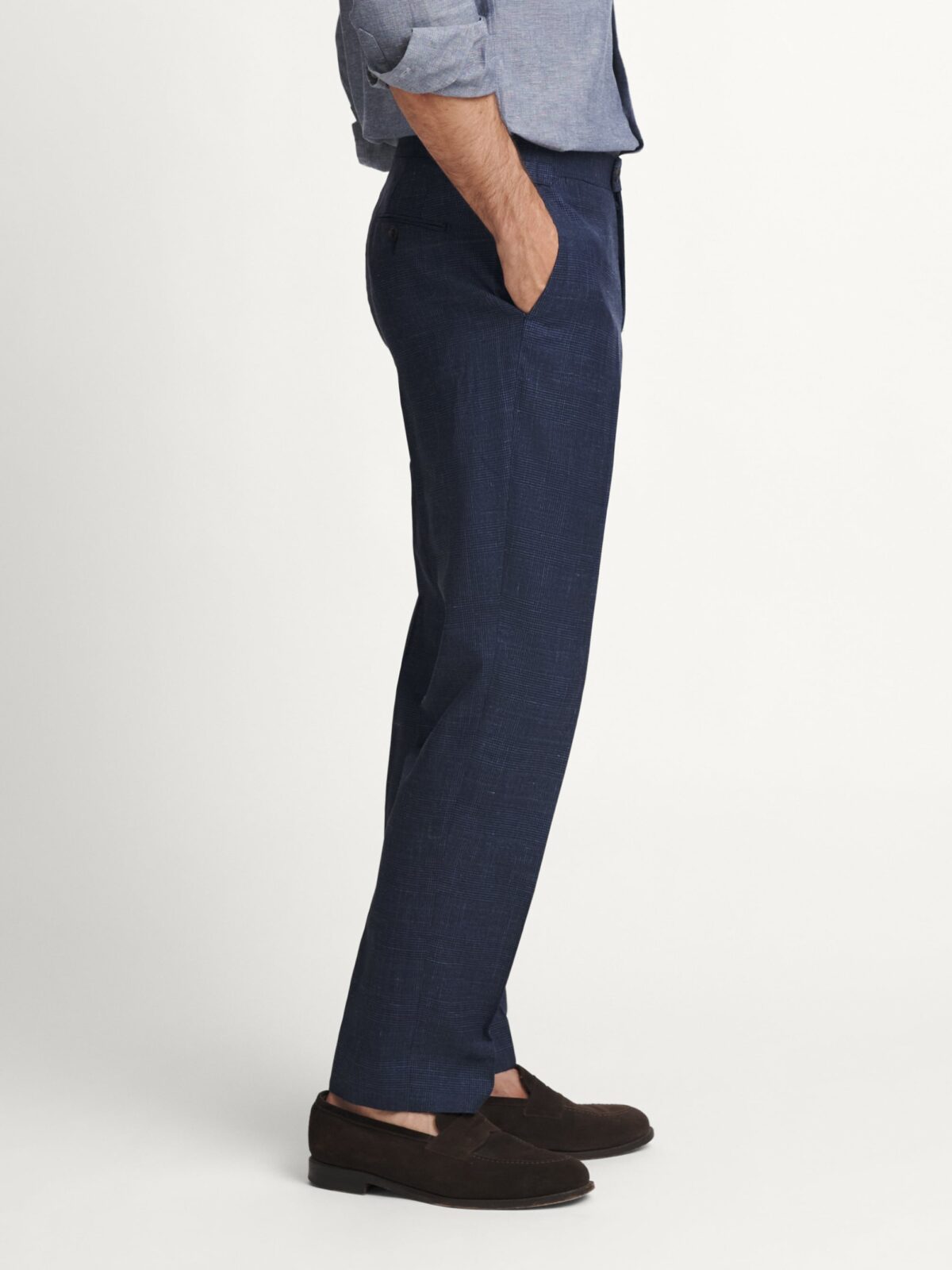 Loro Piana Fabric Slate Wool Silk Linen Glen Plaid Dress Pant