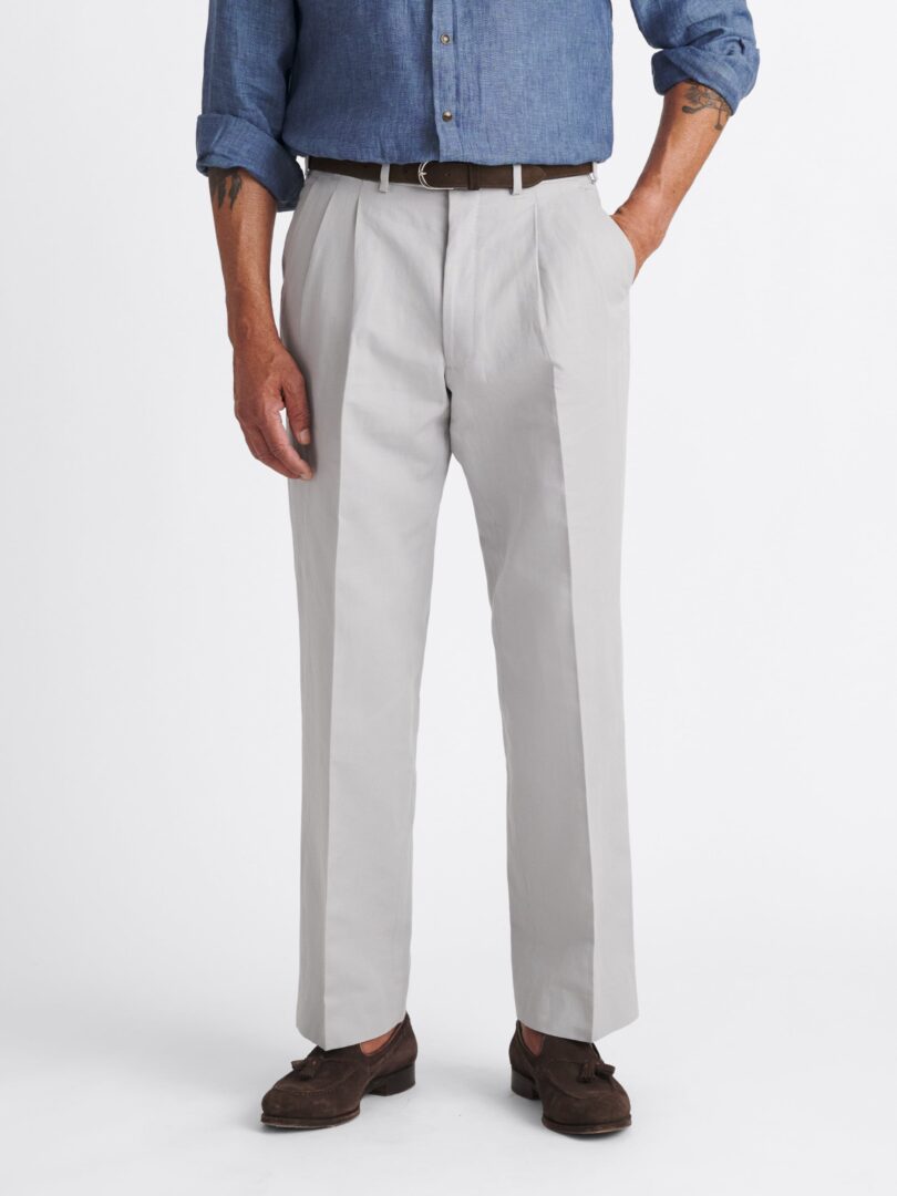 Light Grey Positano Wide Leg Cotton and Linen Trouser Thumb Detail
