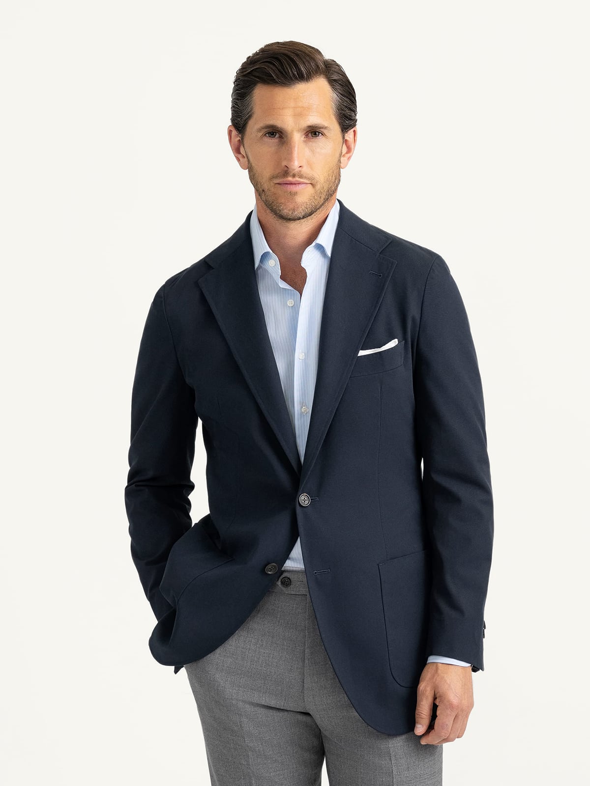 Navy High Twist Cotton Sullivan Jacket - Custom Fit Tailored Clothing