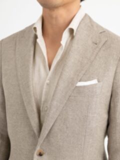 Beige Linen and Lyocell Hopsack Bedford Jacket - Custom Fit