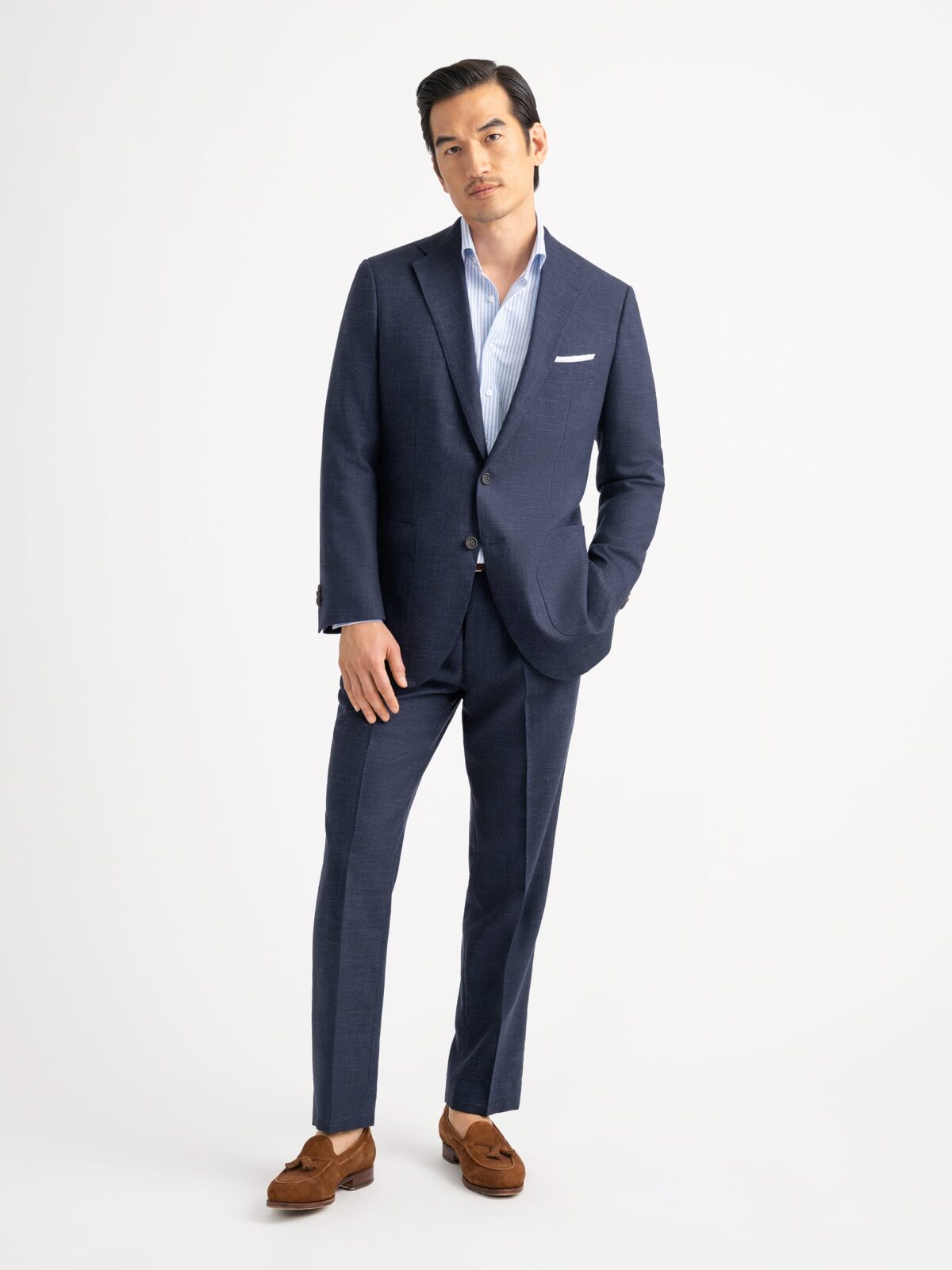 Navy Wool and Linen Stretch Bedford Suit - Custom Fit Tailored Clothing
