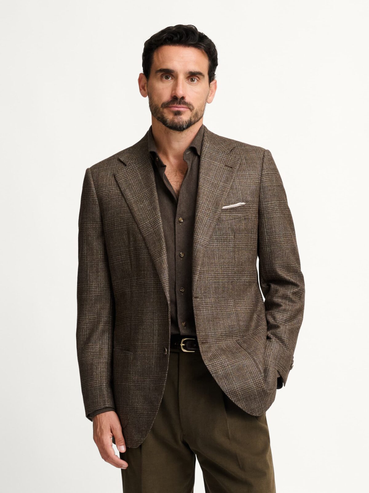 Loro Piana Fabric Brown Glen Plaid Flannel Hudson Jacket - Custom