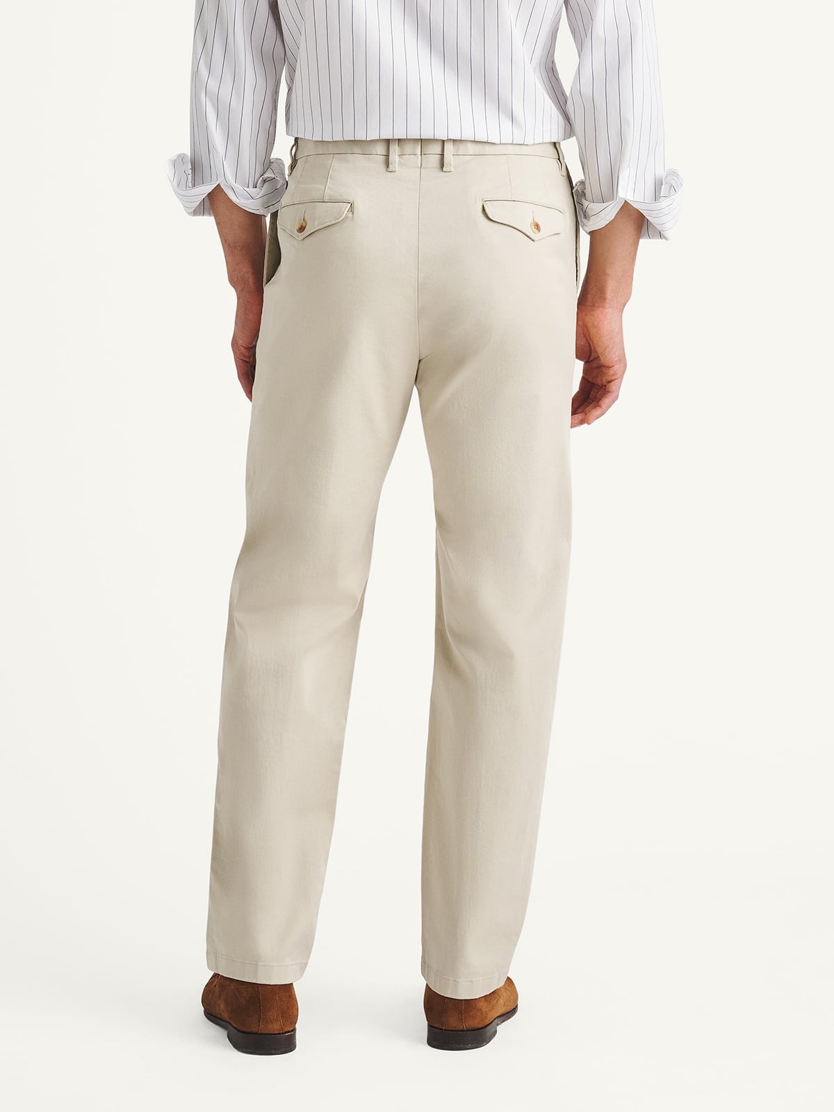 Single Pleated Di Sondrio Beige Stretch Cotton Chino - Custom Fit