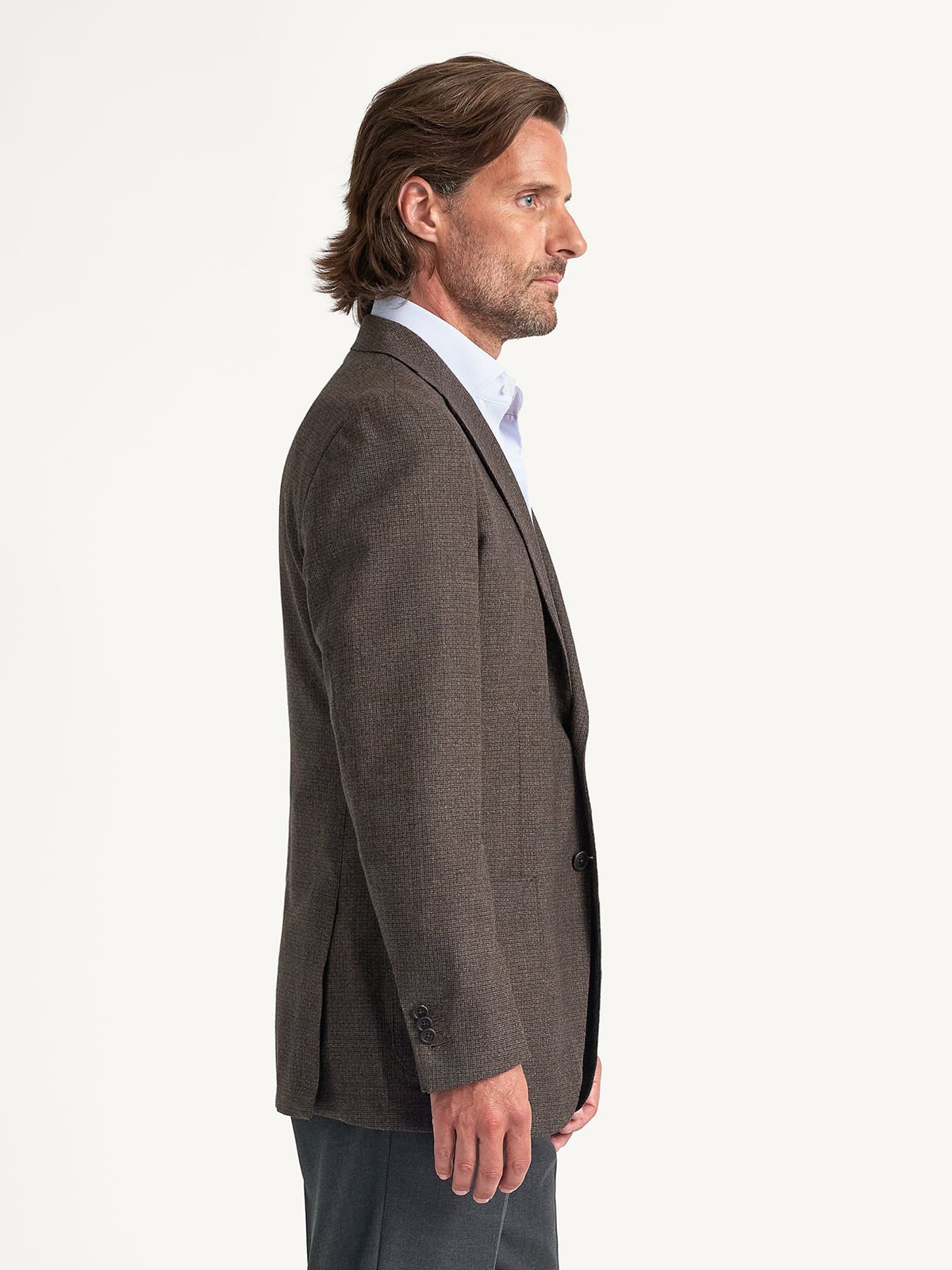 Drago Wool Flannel S130s Brown Micro Gun Check Bedford Jacket