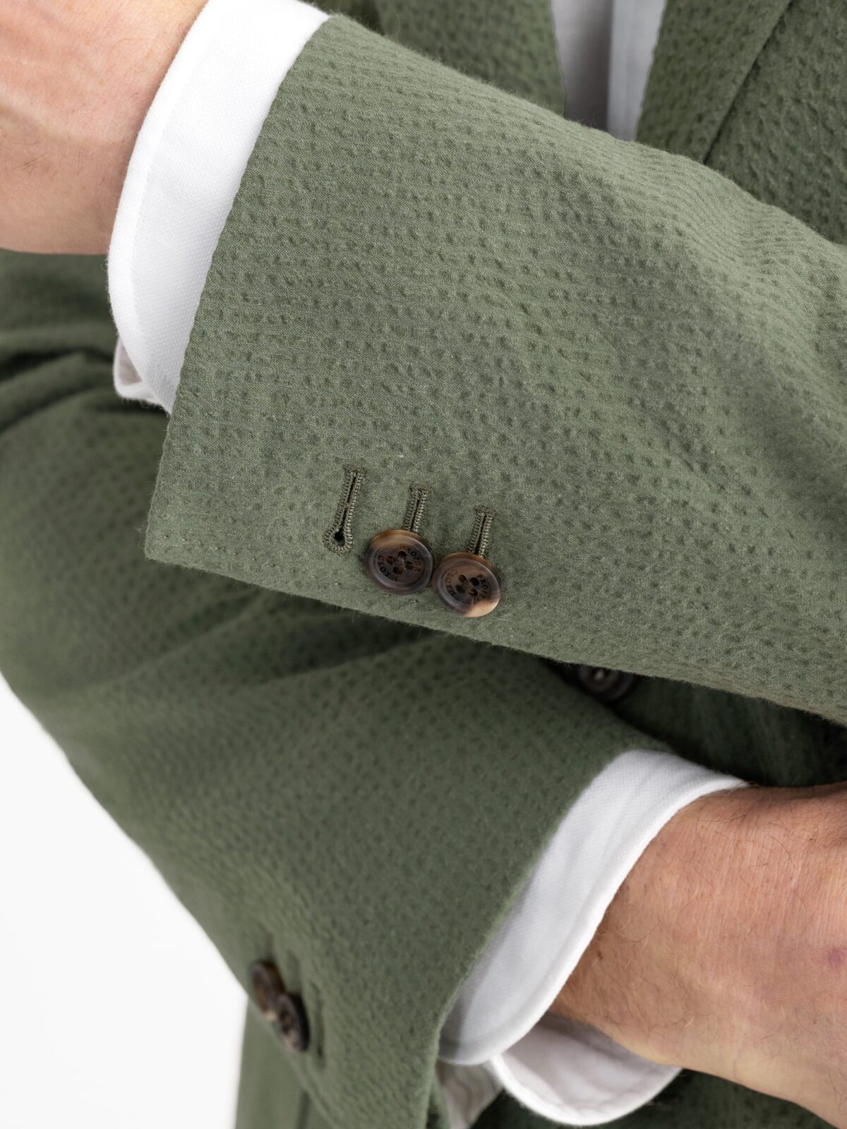 Cream Seersucker Suit with Brown Knit Tie