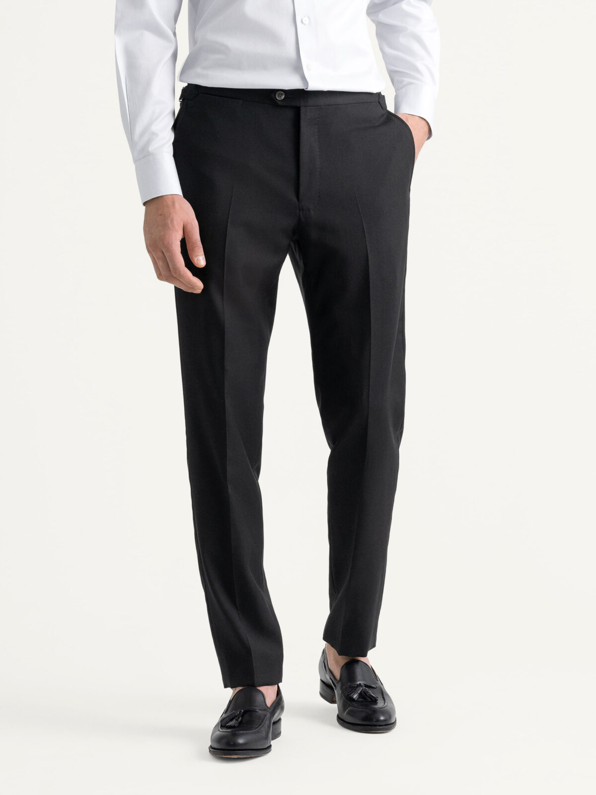 Proper Cloth Black Wool Side Tab Men's Custom Dress Pants