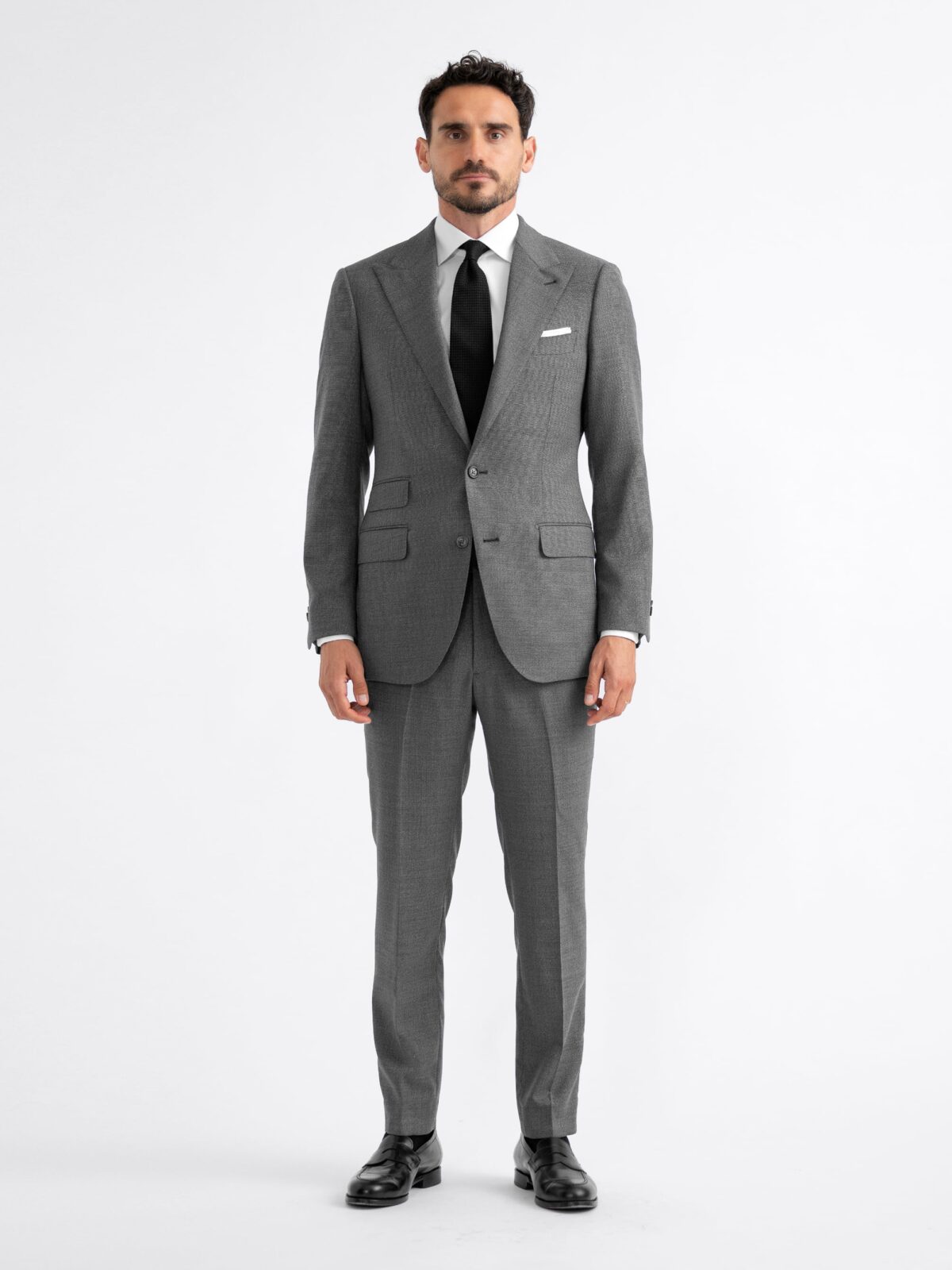 Peak Lapel Reda Grey Micro Texture Stretch Allen Suit - Custom Fit Tailored  Clothing