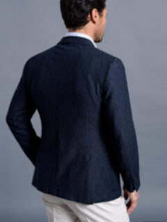 Bedford Navy Blue Herringbone Wool and Cashmere Jacket