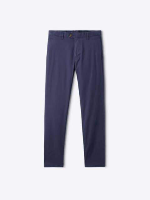 Bergamo Blue Cotton and Linen Stretch Chino - Custom Fit Pants