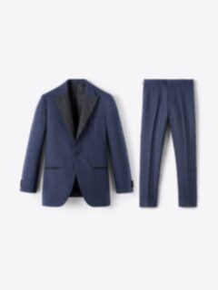 Shop Peak Lapel Navy Wool and Linen Stretch Tuxedo