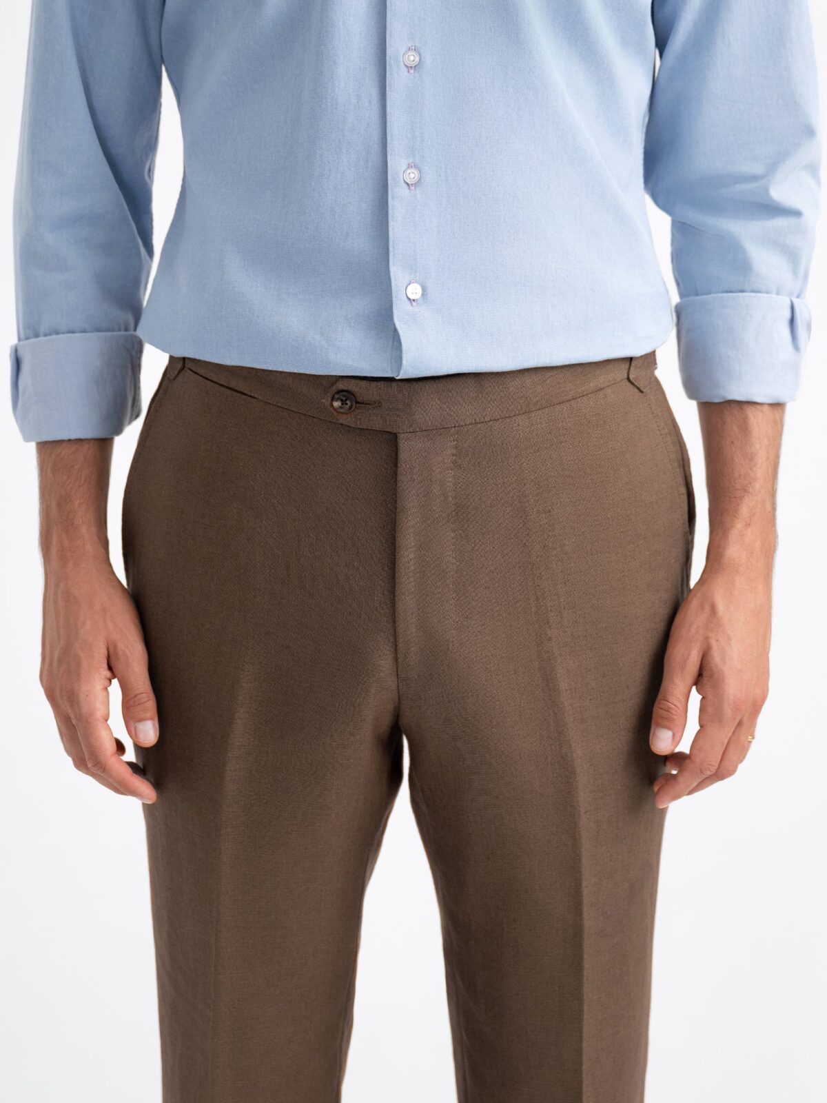 THE CIGGIES Cream Linen Cigarette Pants Custom Fit Tapered Trouser
