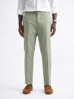 Sage green merino wool flat-front stretch Dress Pants