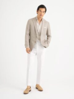 Beige Linen and Lyocell Hopsack Bedford Jacket - Custom Fit