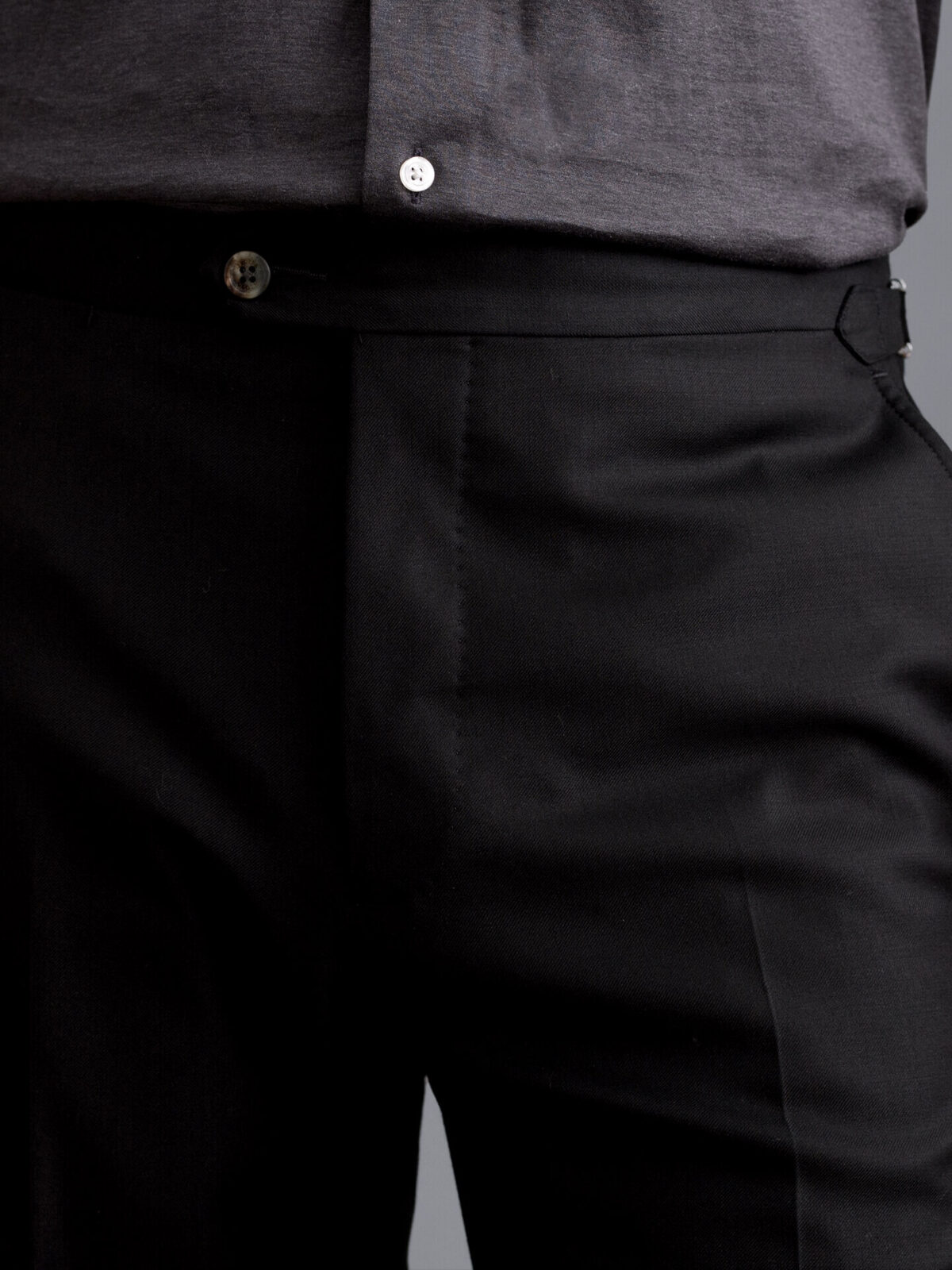 Slim Fit Dinner Suit Trousers with Side Adjusters in Black