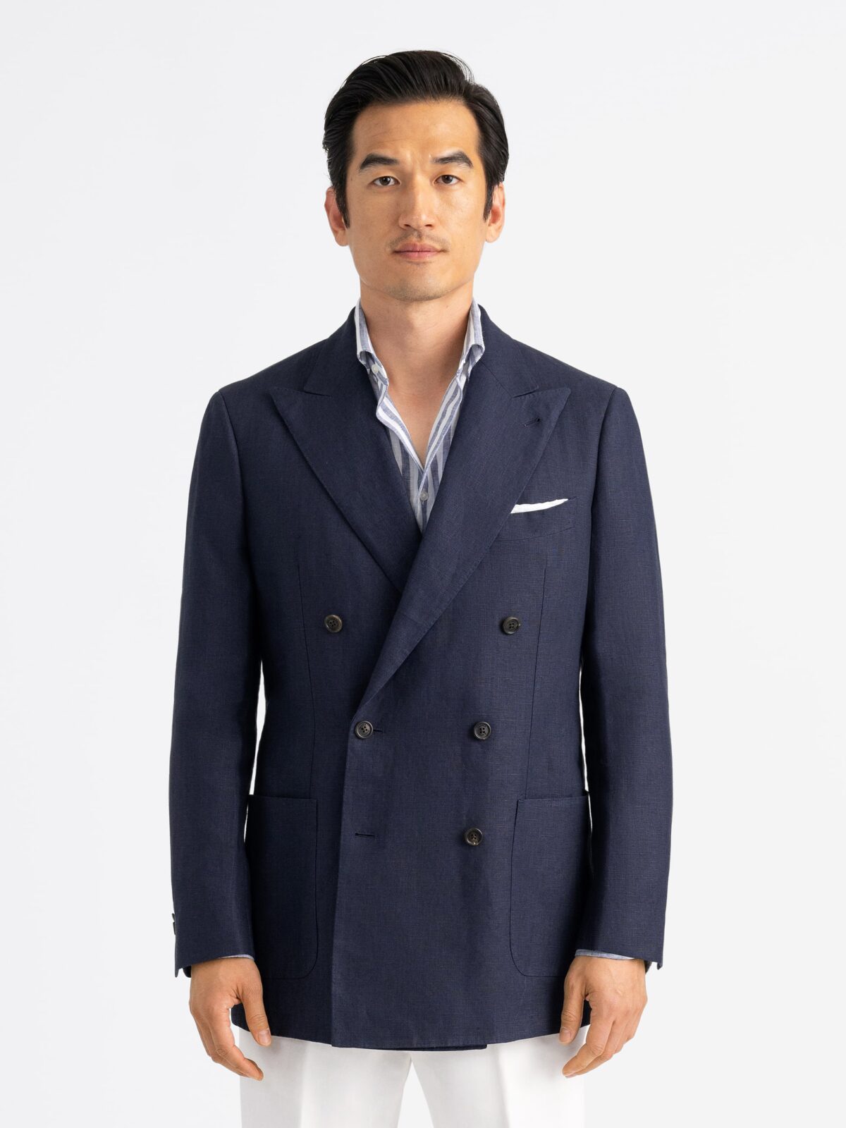 Navy Irish Linen Double Breasted Jacket - Custom Fit Tailored Clothing