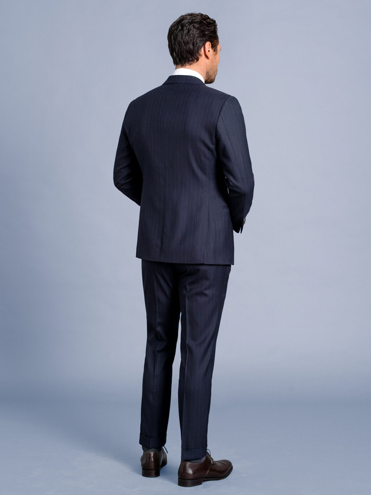 Allen Navy Pinstripe S130s Wool Suit - Custom Fit Tailored Clothing