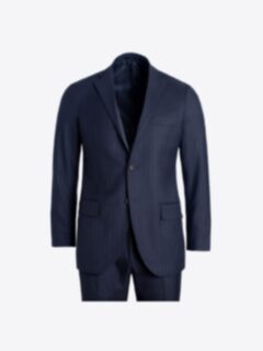 Shop Allen Navy Pinstripe S130s Wool Suit