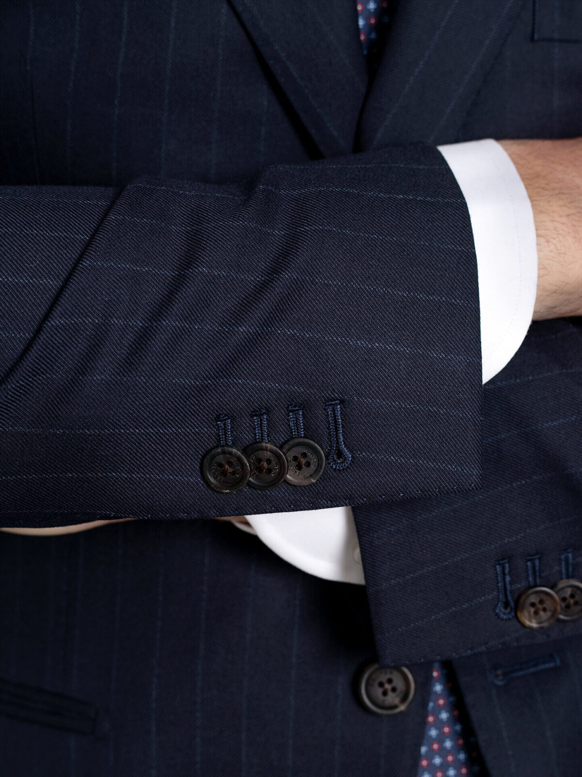 Allen Navy Pinstripe S130s Wool Suit