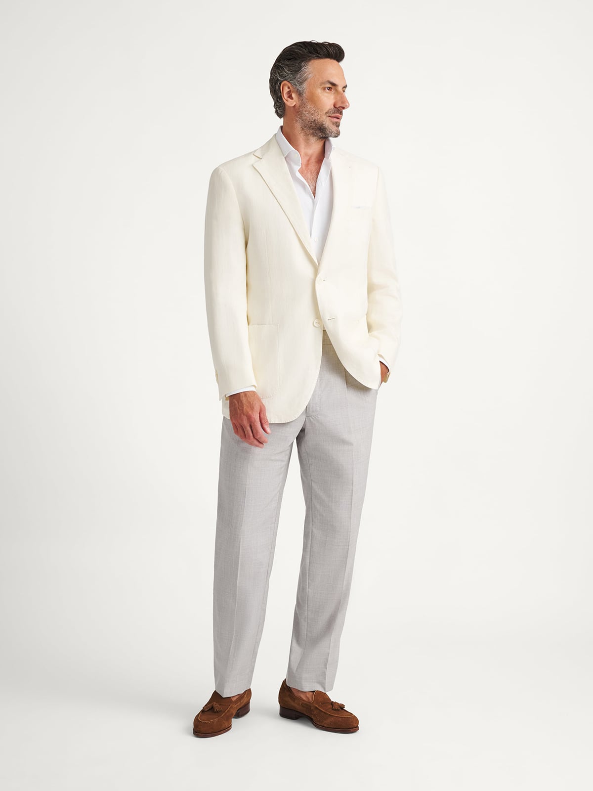 Ivory Irish Linen Bedford Jacket - Custom Fit Tailored Clothing