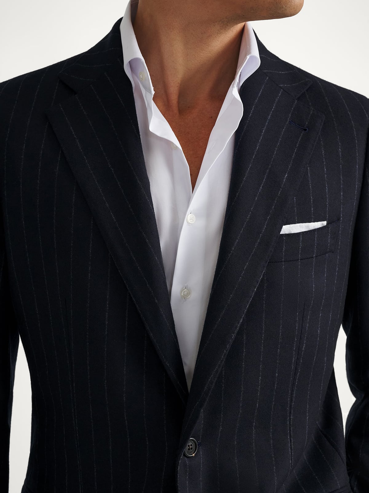 VBC Navy Chalkstripe Wool Flannel Downing Suit - Custom Fit