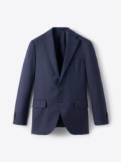 Shop Allen Navy Pinstripe S130s Wool Suit Jacket