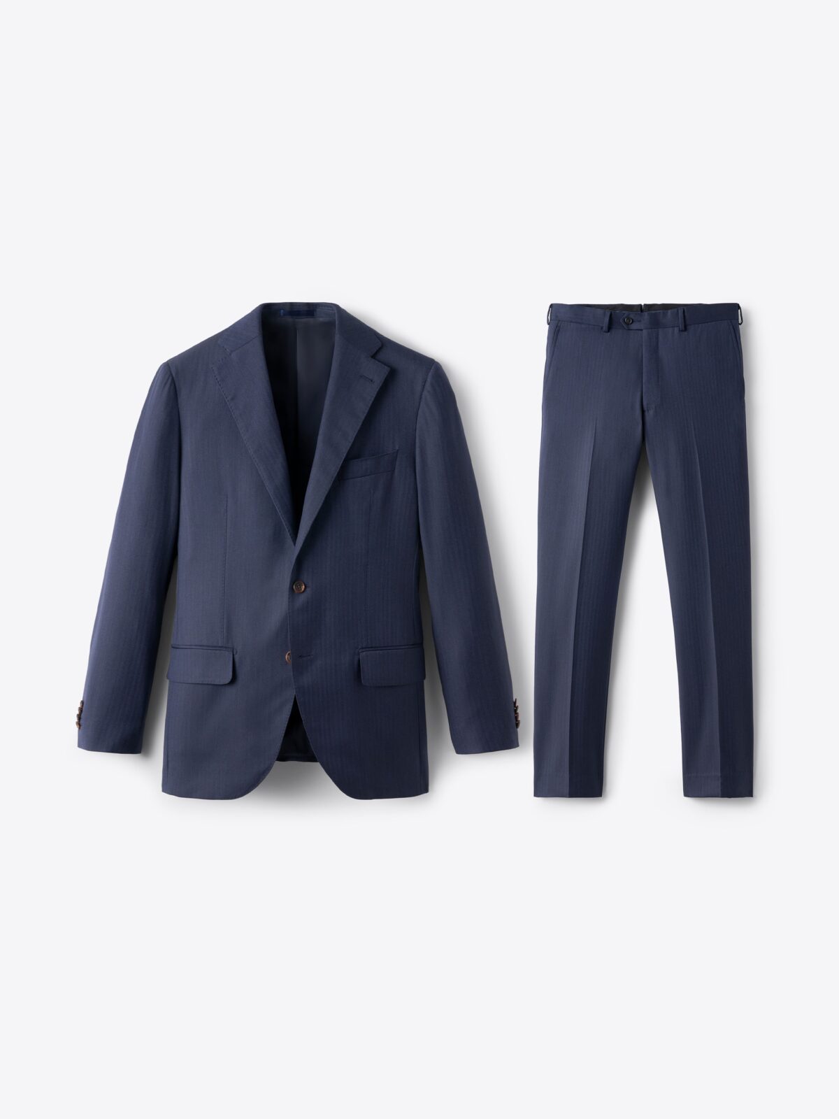 Loro Piana Fabric S150s Navy Herringbone Mercer Suit