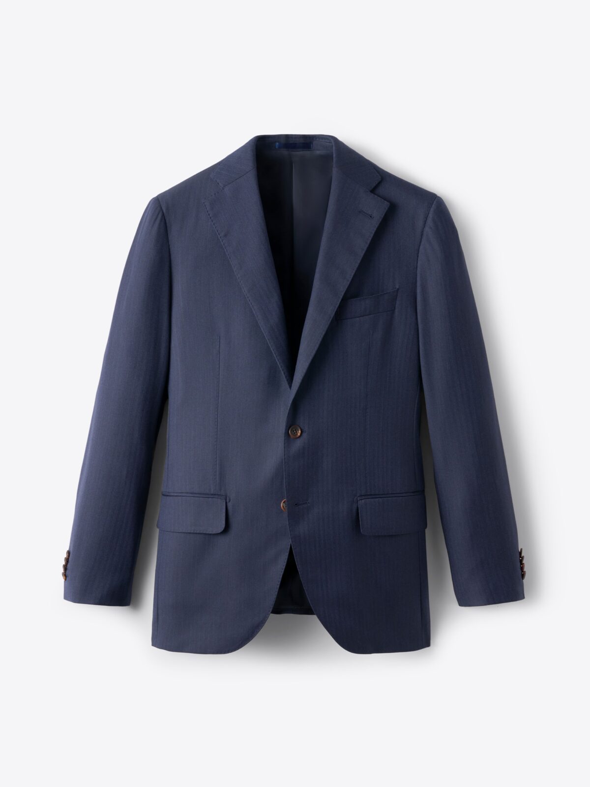 Loro Piana Fabric S150s Navy Herringbone Mercer Suit Jacket