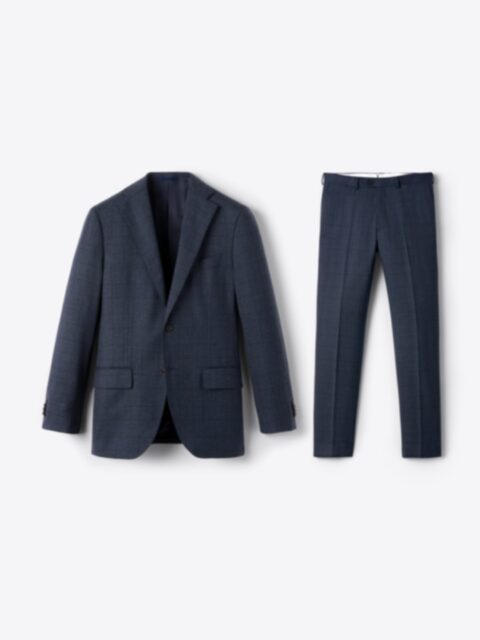 Allen Navy S110s Glen Plaid Suit with Cuffed Trouser